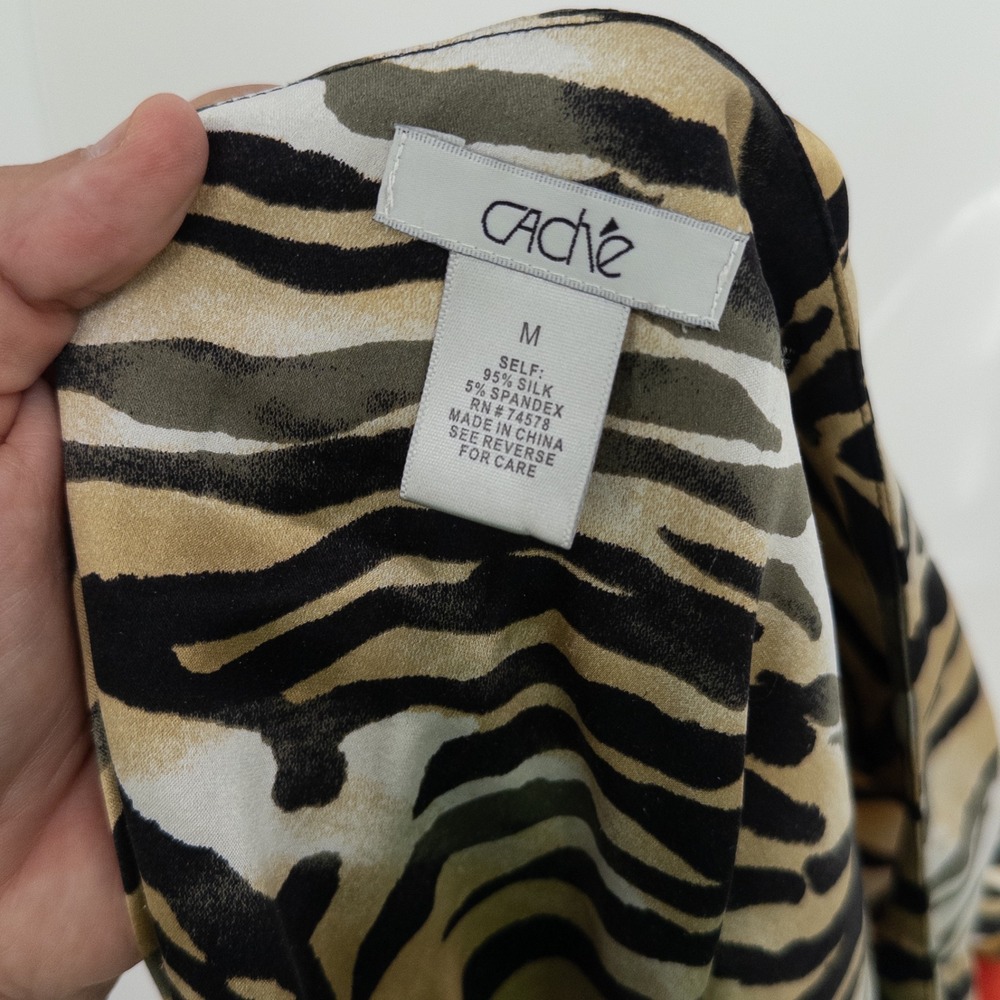 Vintage Y2K Cache One Shoulder Top Women M Silk Animal Print Mob 2000s Party - Picture 6 of 14